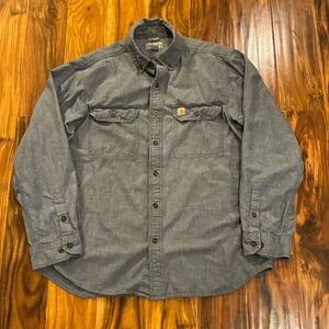 Carhartt Relaxed Fit Chambray Work Shirt Large L Blue Long Sleeve Button Down